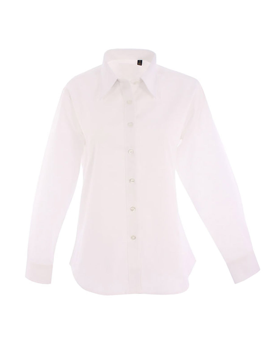 Uneek Clothing UC703 Ladies Pinpoint Oxford Full Sleeve Shirt long sleeve in white with collar and white buttons .