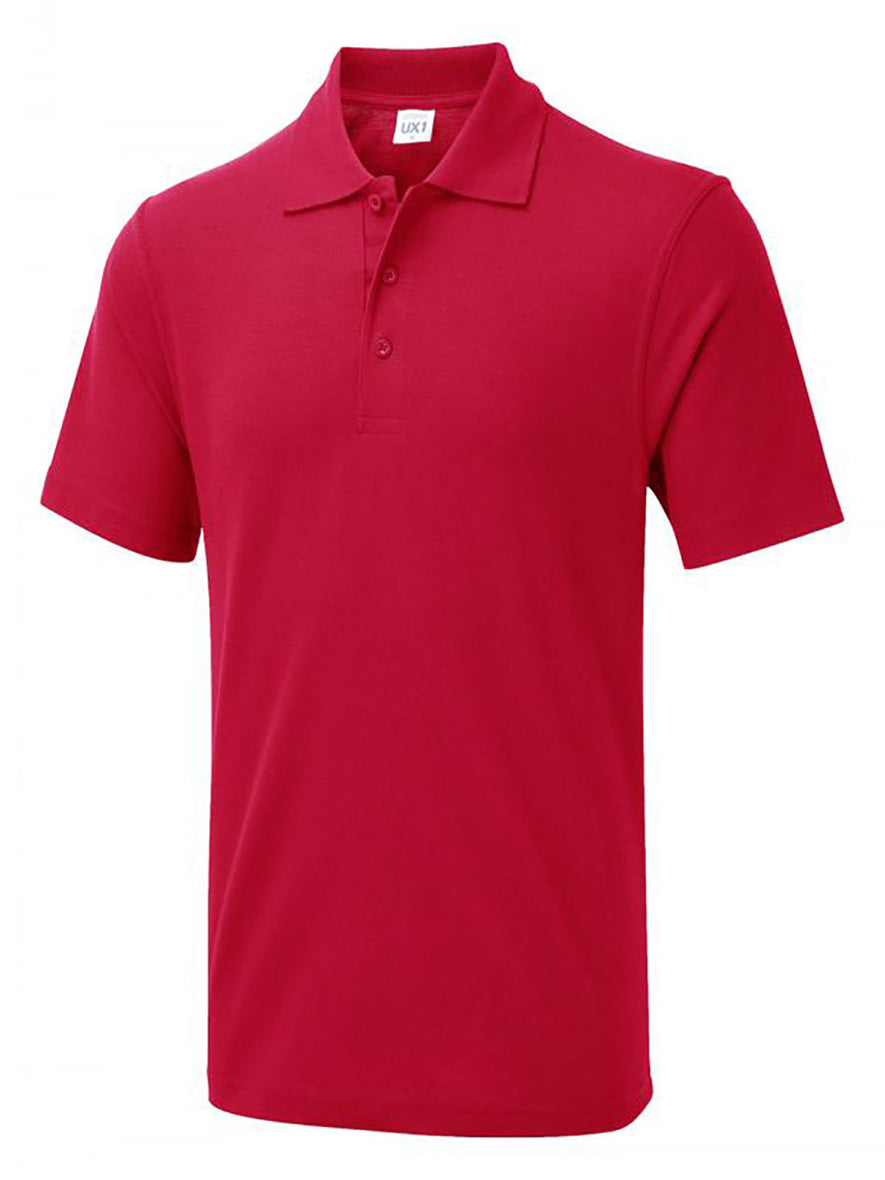 Uneek Clothing UX1 The UX Polo in red with short sleeves, collar and three button plackett.