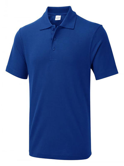 Uneek Clothing UX1 The UX Polo in royal blue with short sleeves, collar and three button plackett.