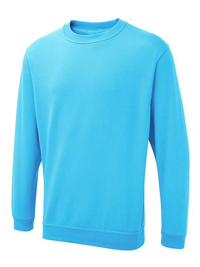 Uneek Clothing UX3 The UX Sweatshirt in sky blue with long sleeves, crew neck and elasticated wrists and bottom.