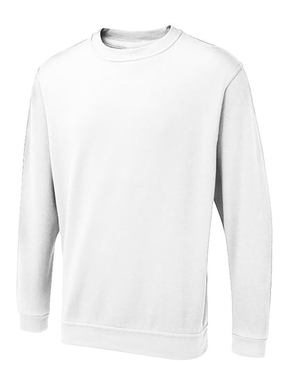 Uneek Clothing UX3 The UX Sweatshirt in white with long sleeves, crew neck and elasticated wrists and bottom.